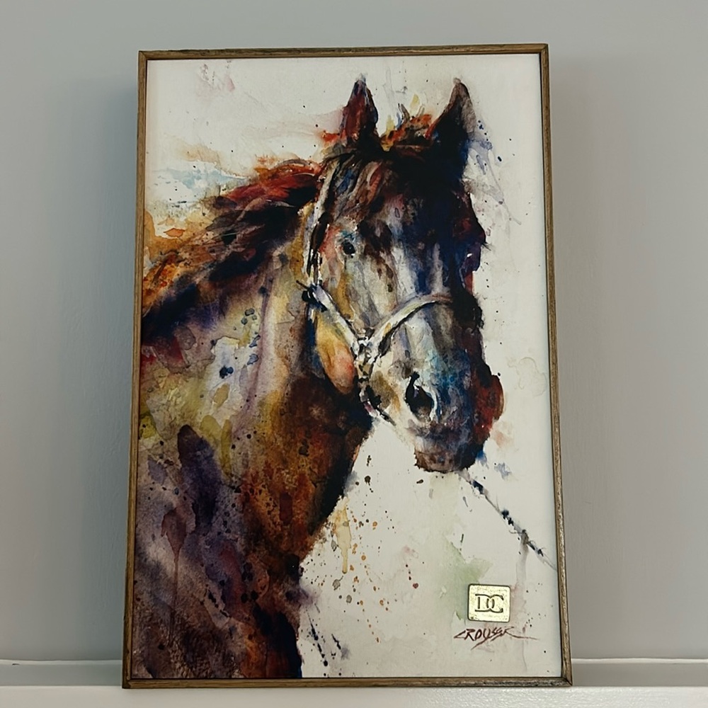 Beautiful Horse Print by Dean Croser on canvas with wooded edge frame.